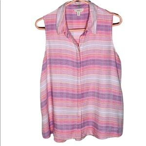 🔥🔥Cupio Blush Pink Ivory Stripe Button Front Sleeveless Lightweight Top size L